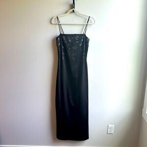 Byer California VTG Y2K 90s Strappy Midi Black Dress with Sparkle Flowers SZ 7